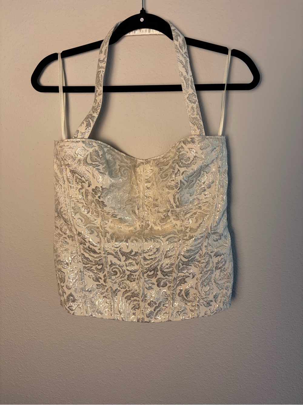 White House Black Market Ivory Brocade Corset Camisole